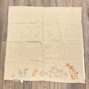 Coyuchi Grey Linen Top Animals Embroidered Square Pillow Cover 33 x 33